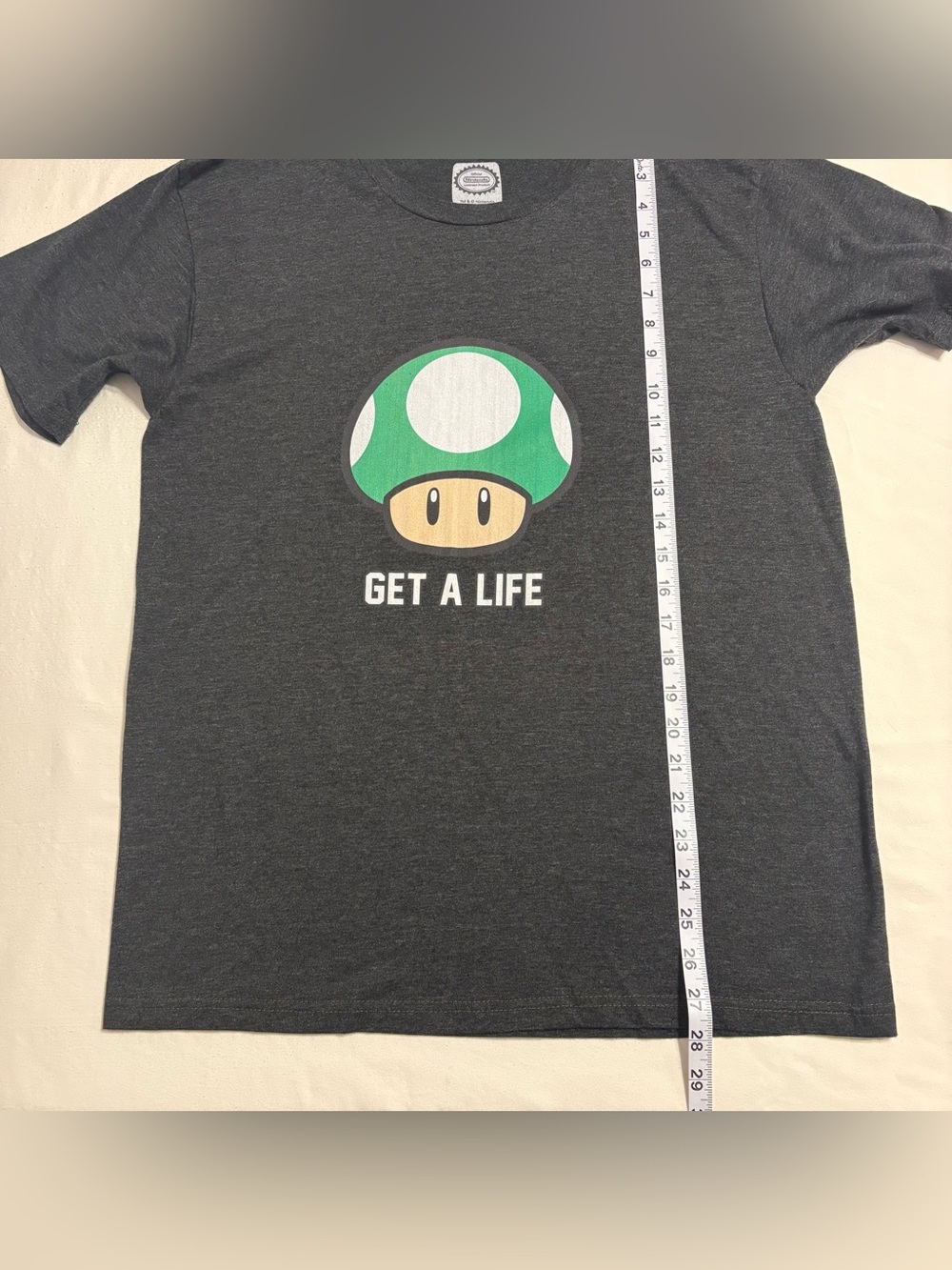 Nintendo Men's Dark Gray T-Shirt with Green 1-Up Mushroom Graphic- Get a Life - Picture 3 of 4